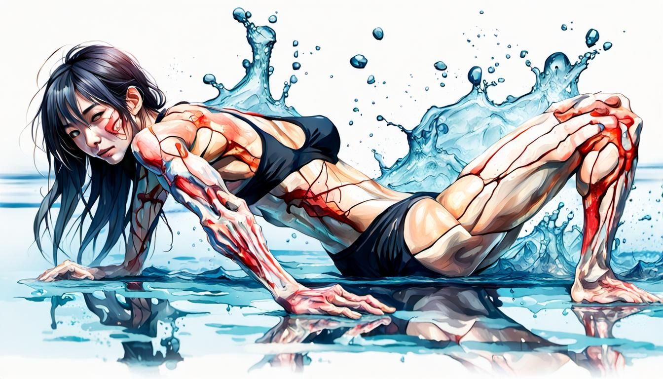 Backless Woman in Transparent Bikini with Athletic Physique