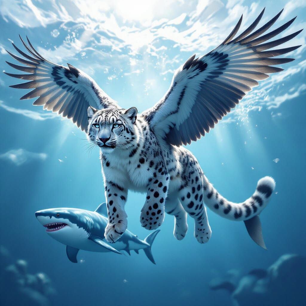 Majestic Hybrid Creature: Snow Leopard Eagle Shark