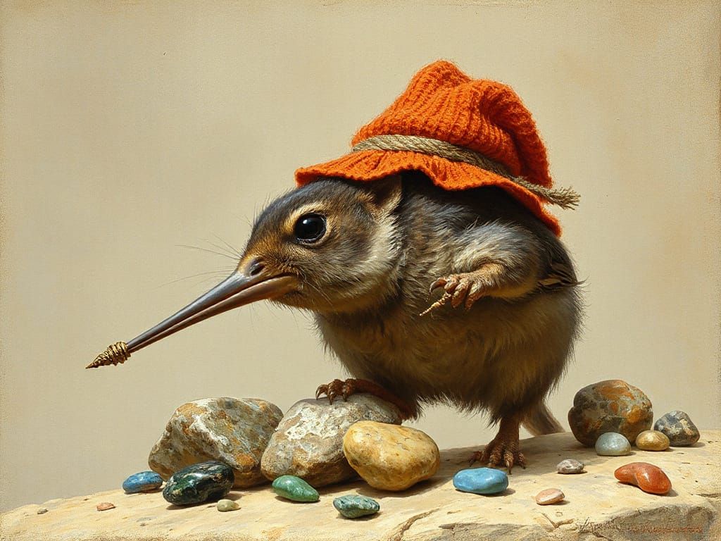 Packrat Bird with Rock Collection in Doré Style