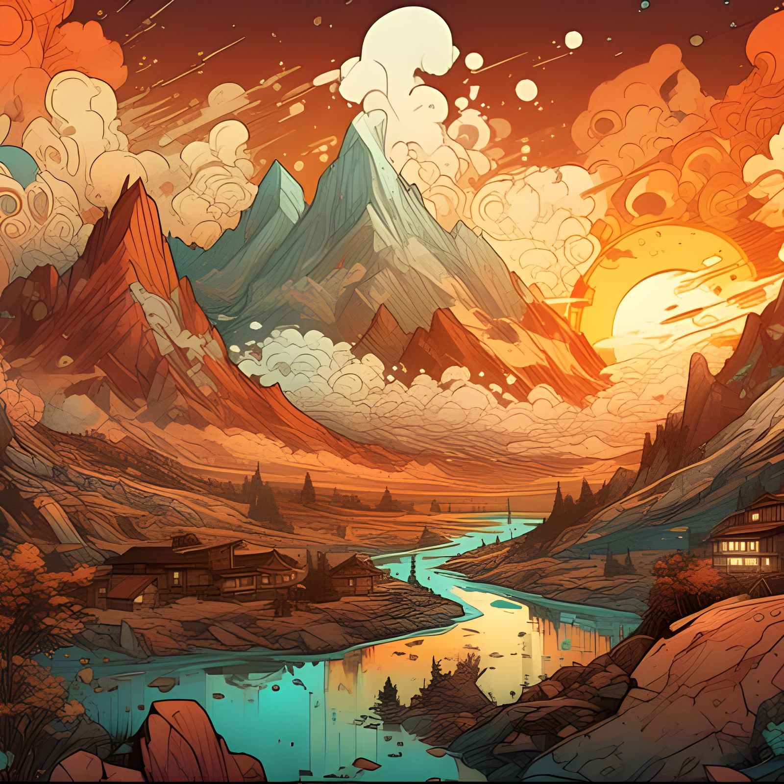 Picturesque Sunset Valley Landscape