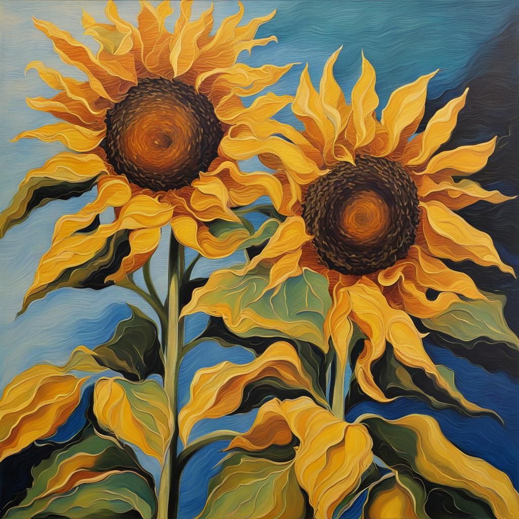 Abstract Sunflower Painting in Complementary Colors