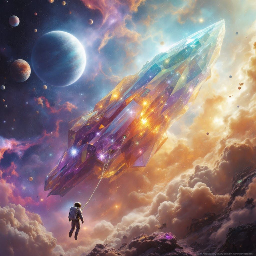 Astronaut Adrift Near Crystalline Spaceship