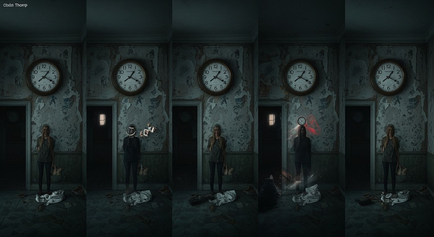 Eerie Room with Clock in Dystopian Style