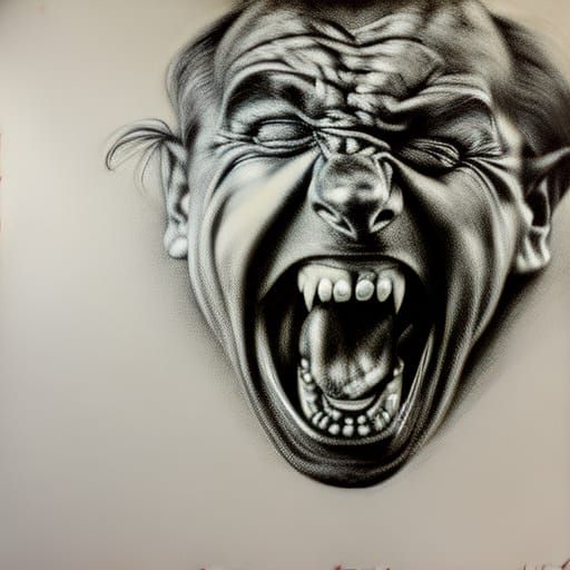 Man Screaming: Detailed Charcoal Drawing