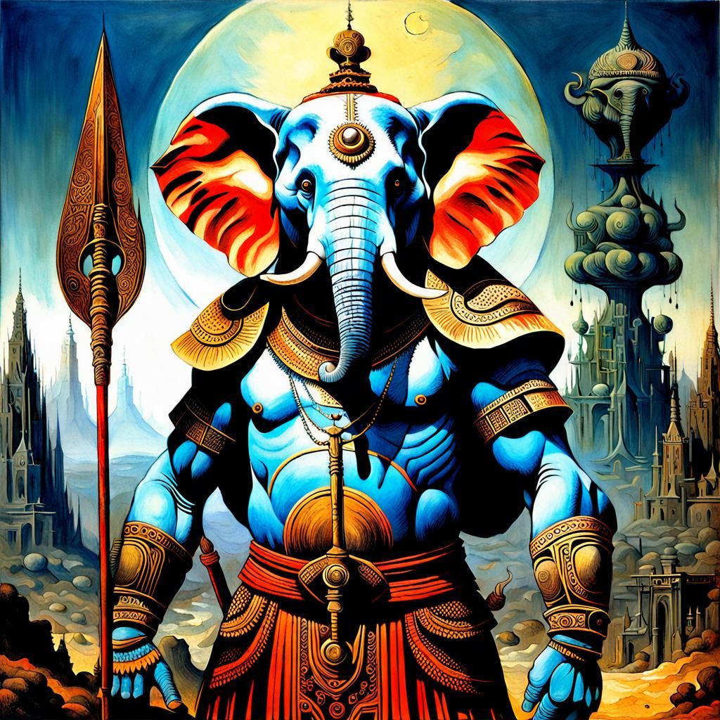 Elephant Warrior in Surreal Biomechanical Style