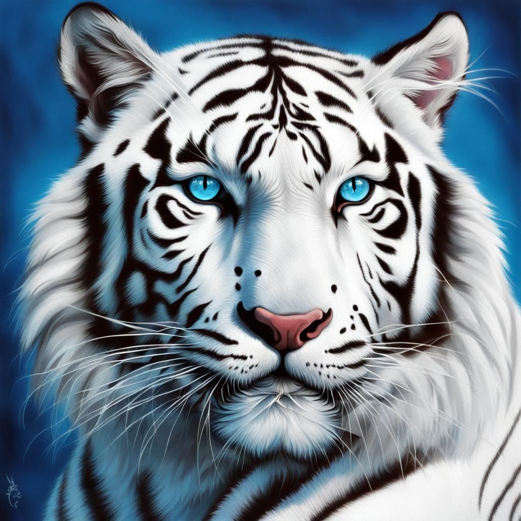 White Tiger with Blue Eyes Portrait