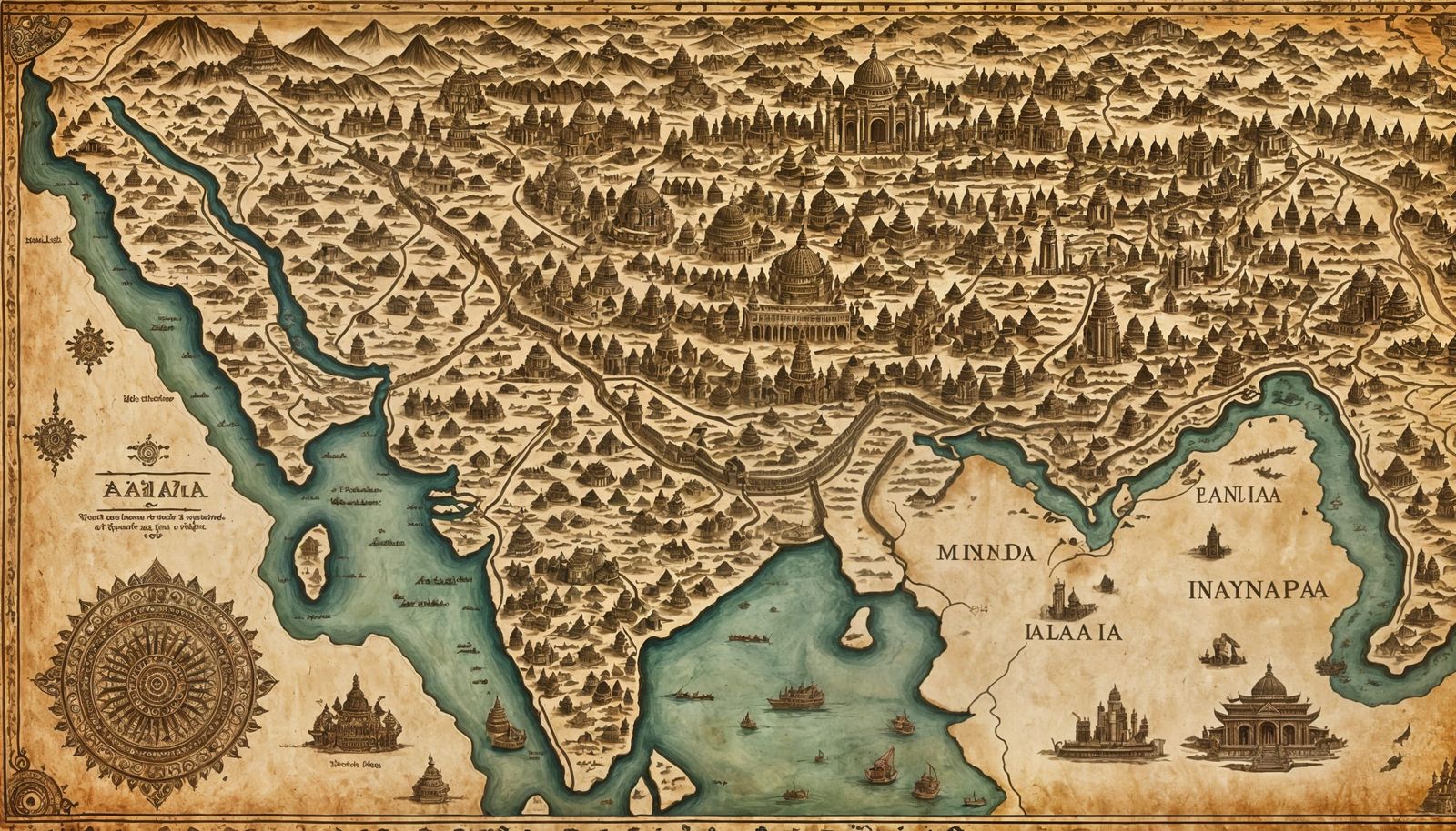Artistic Map of Ancient India on Parchment Texture