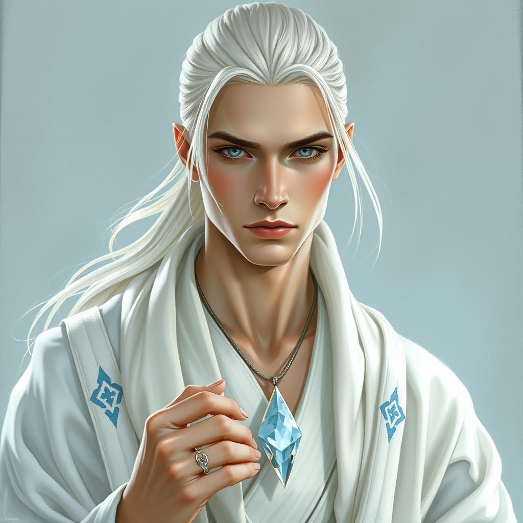 Elegant Man in Ivory Robes, Fantasy Realism Style