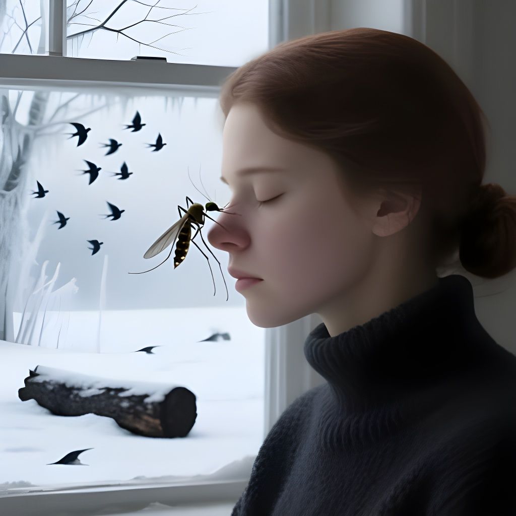 Surreal Portrait: Woman Contemplates Nature with Mosquito