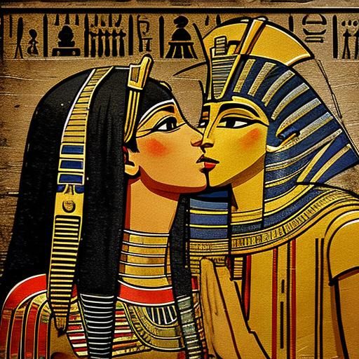 Pharaohs' Kiss in Egyptian Hieroglyph Style