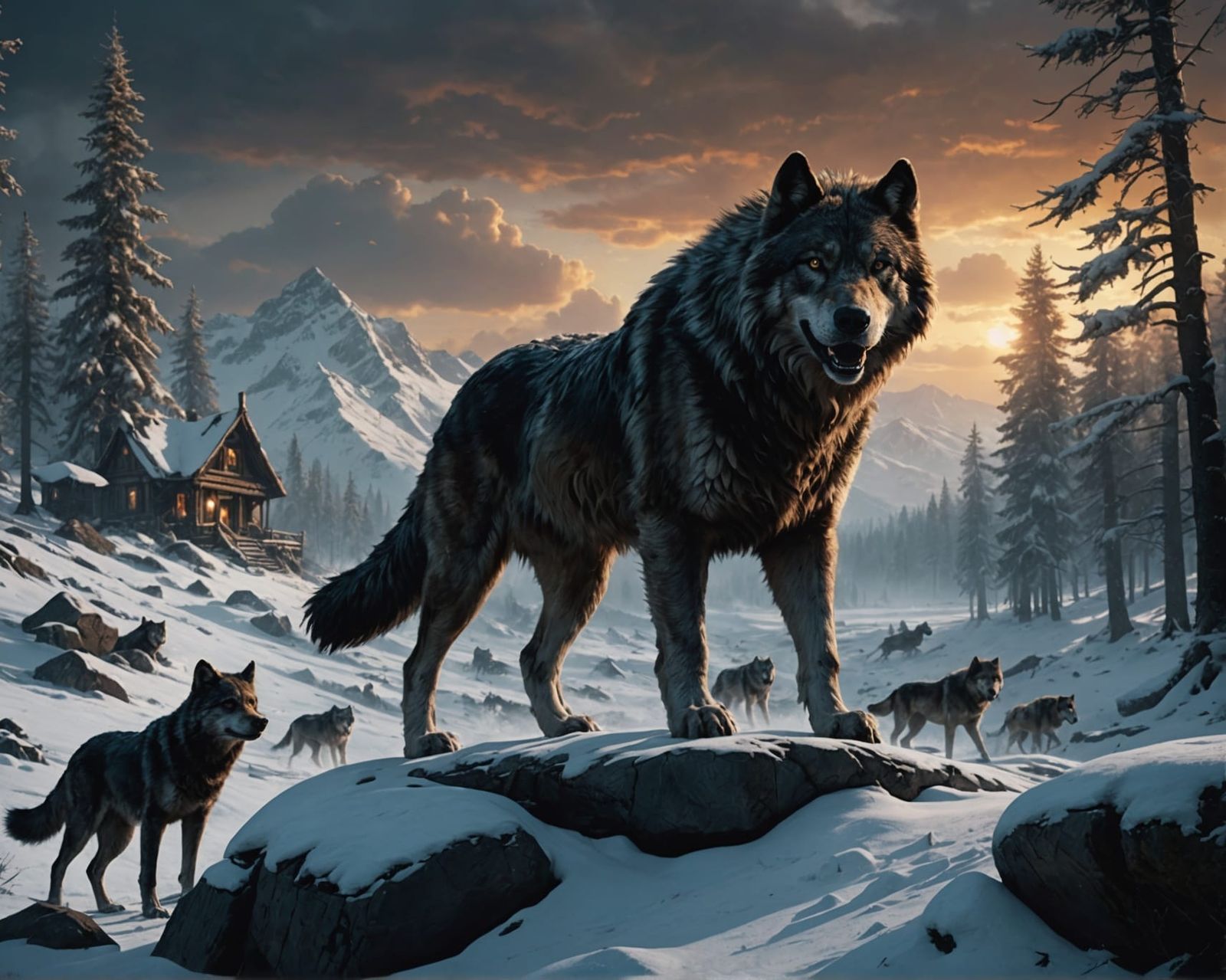 Epic Dire Wolf Hunt: Dramatic Digital Painting