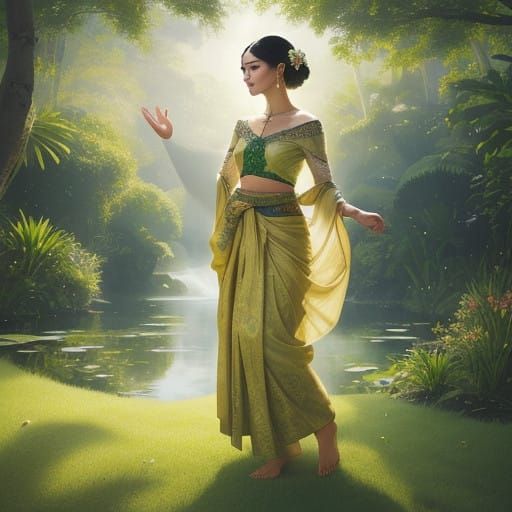 Traditional Malesian Woman in Serene Sarong Attire