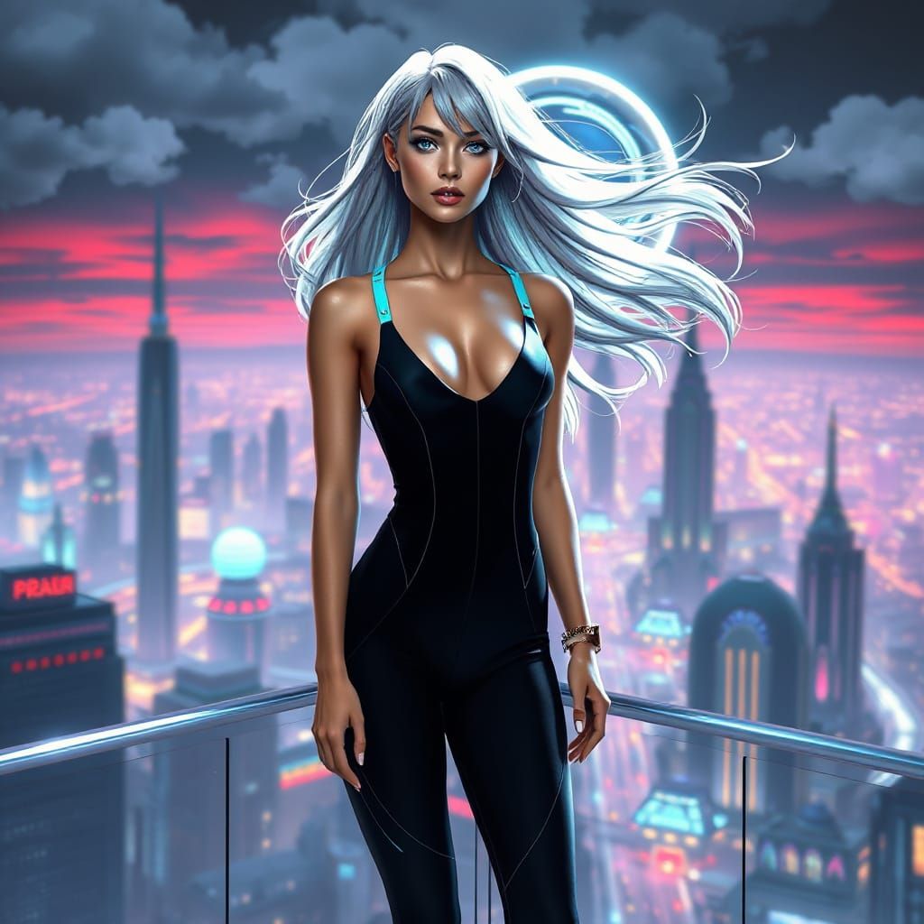 Futuristic City Goddess in Neon Splendor