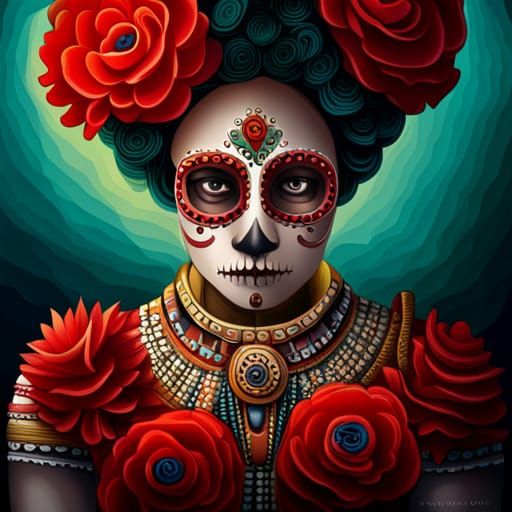 Sugar Skull Aztec Dancers in Abstract Art