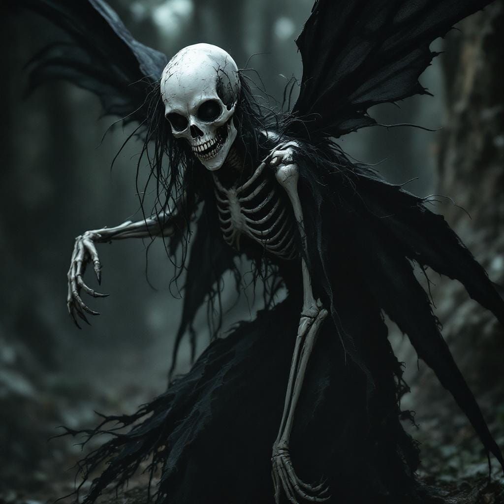 Skeletal Fairy with Skeleton Wings in Haunting Style