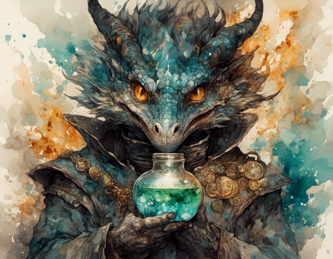Anime Dragonborn Alchemist with Potion