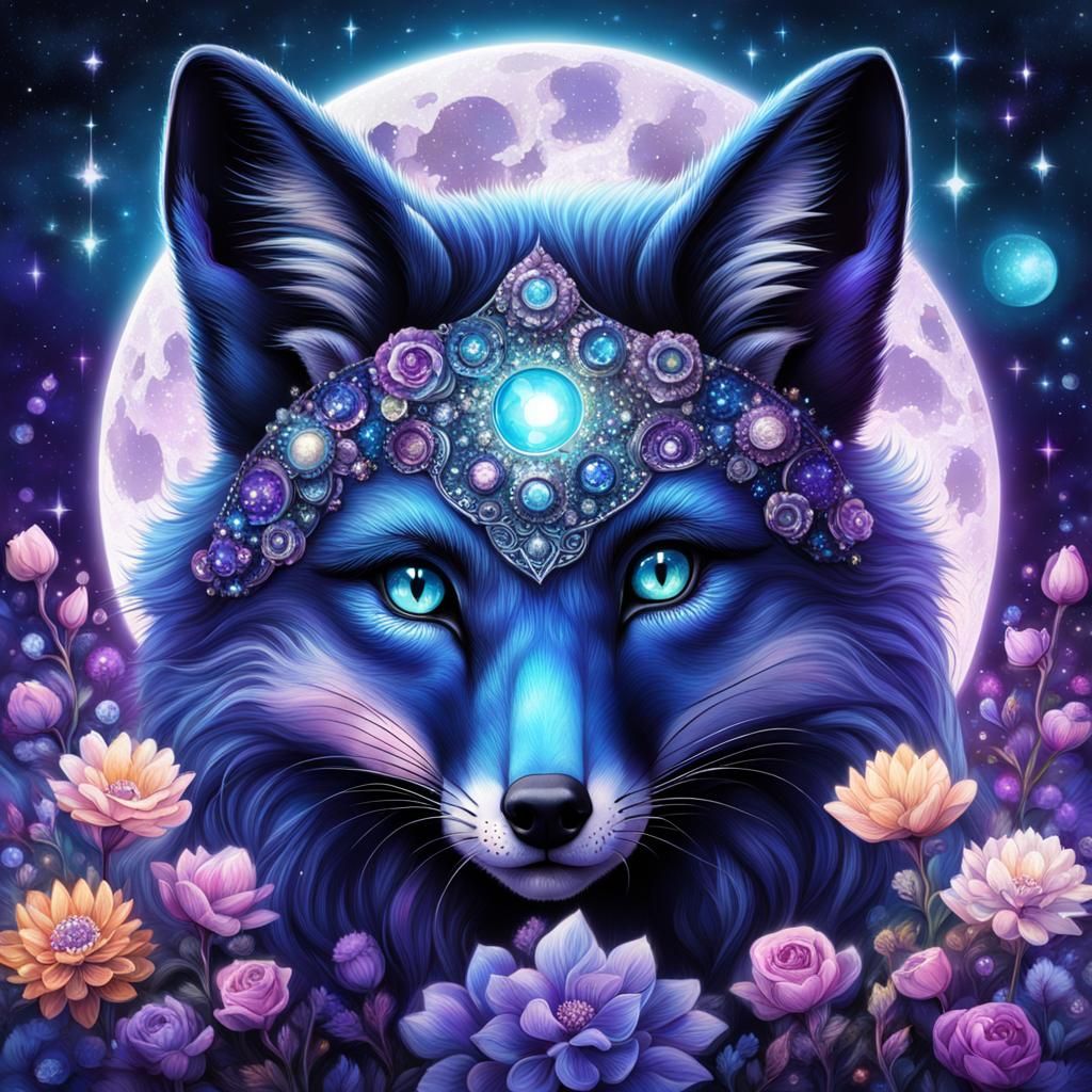 Mystic Baby Fox Under a Starry Sky