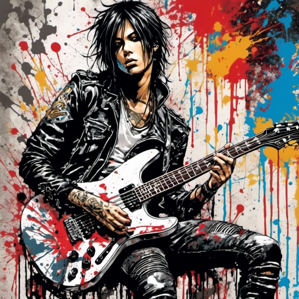 Handsome Rock Singer in Graffiti Splash Art Style