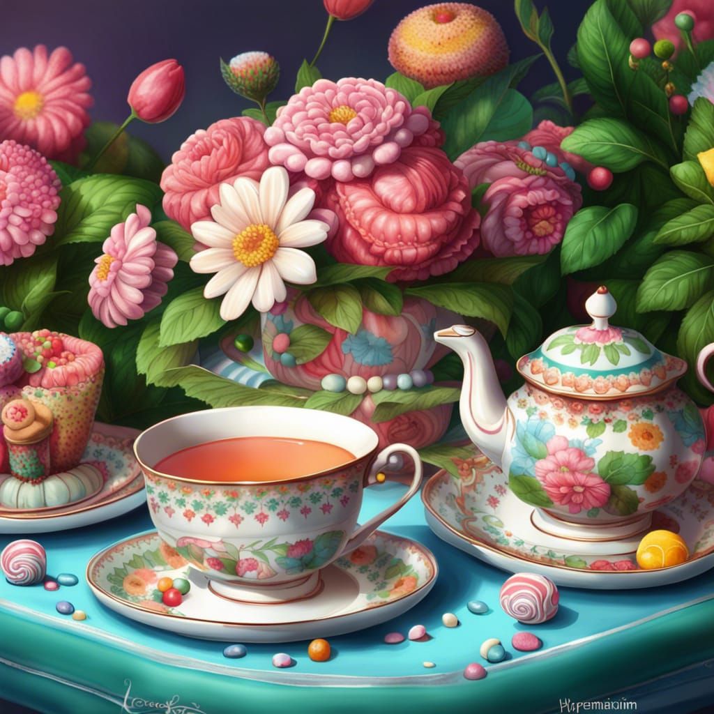 Candy Art Tea Set with Flowers