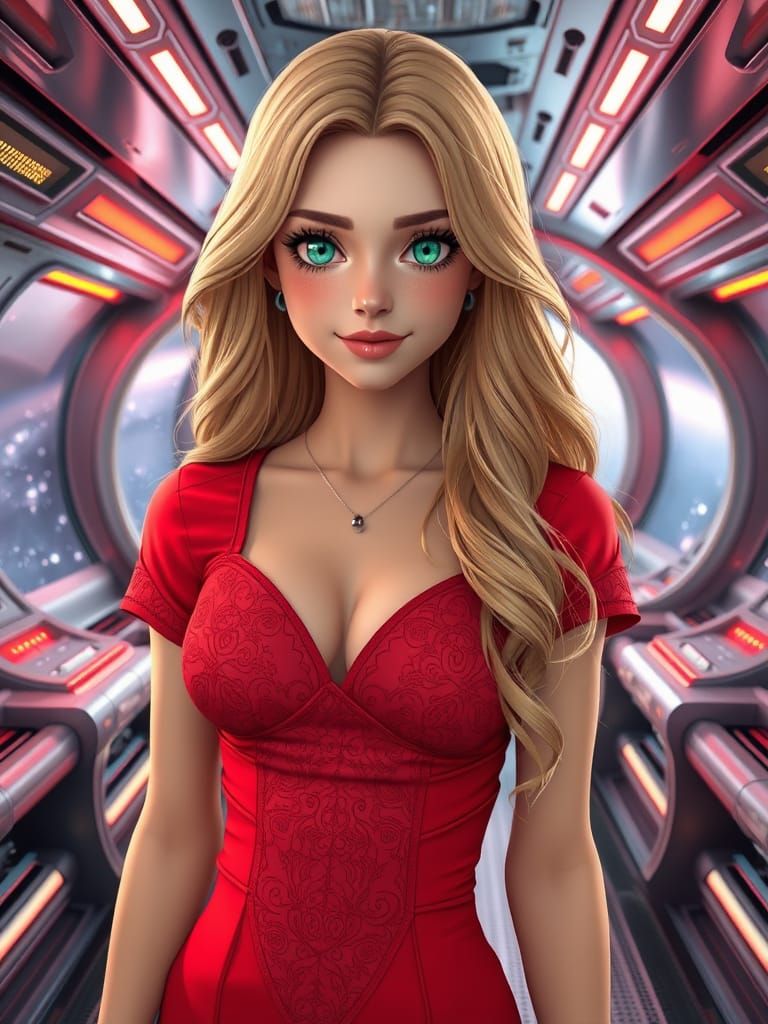 Gundam Wing-Inspired Anime Girl Stands on Futuristic Spacesh...