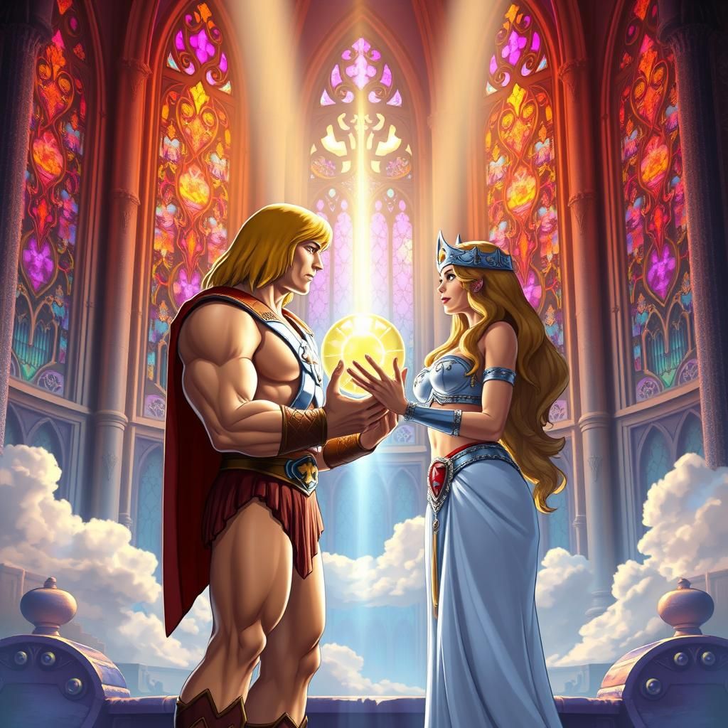 He-Man and Teela in Stained Glass Castle