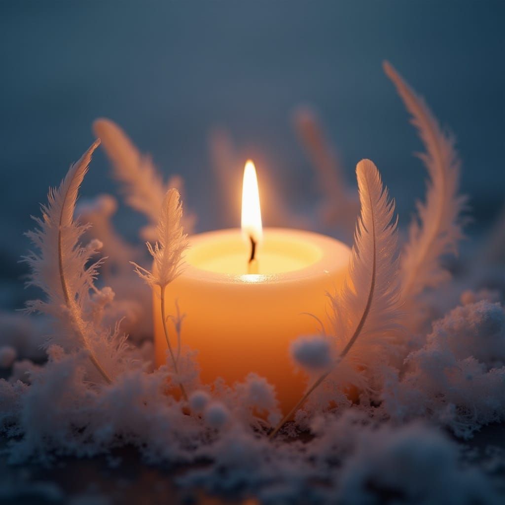 Serene Zen Ambiance with Floating Feathers and Candlelight