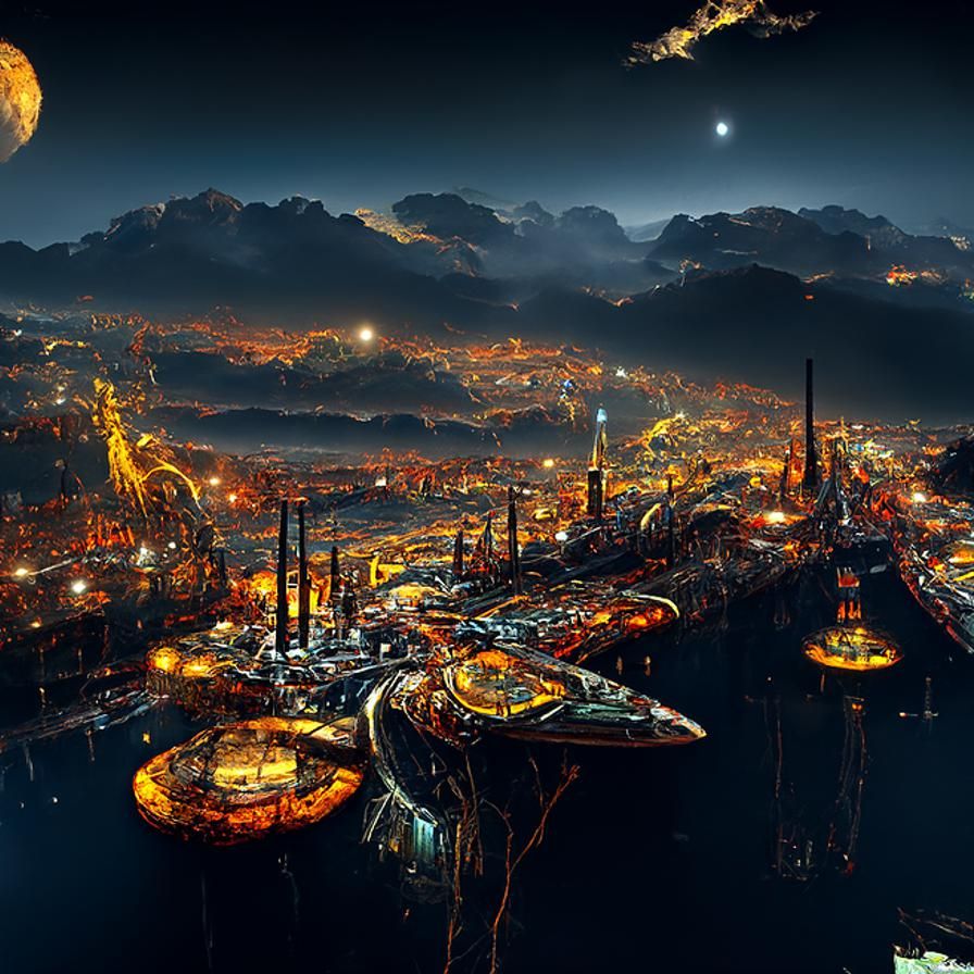 Majestic Spacedock Cityscape at Night in 3D