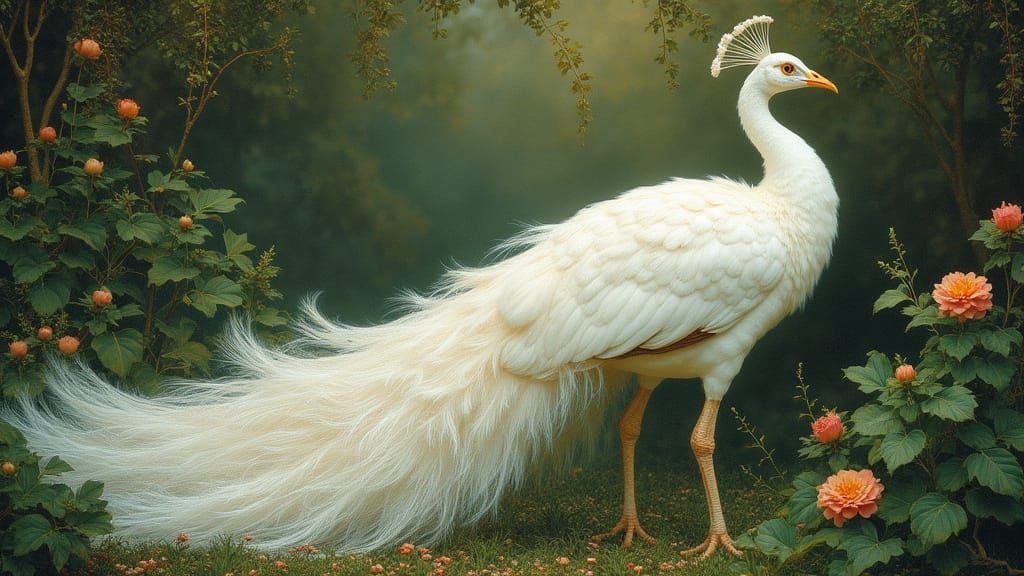 Majestic White Peacock in Romantic Style