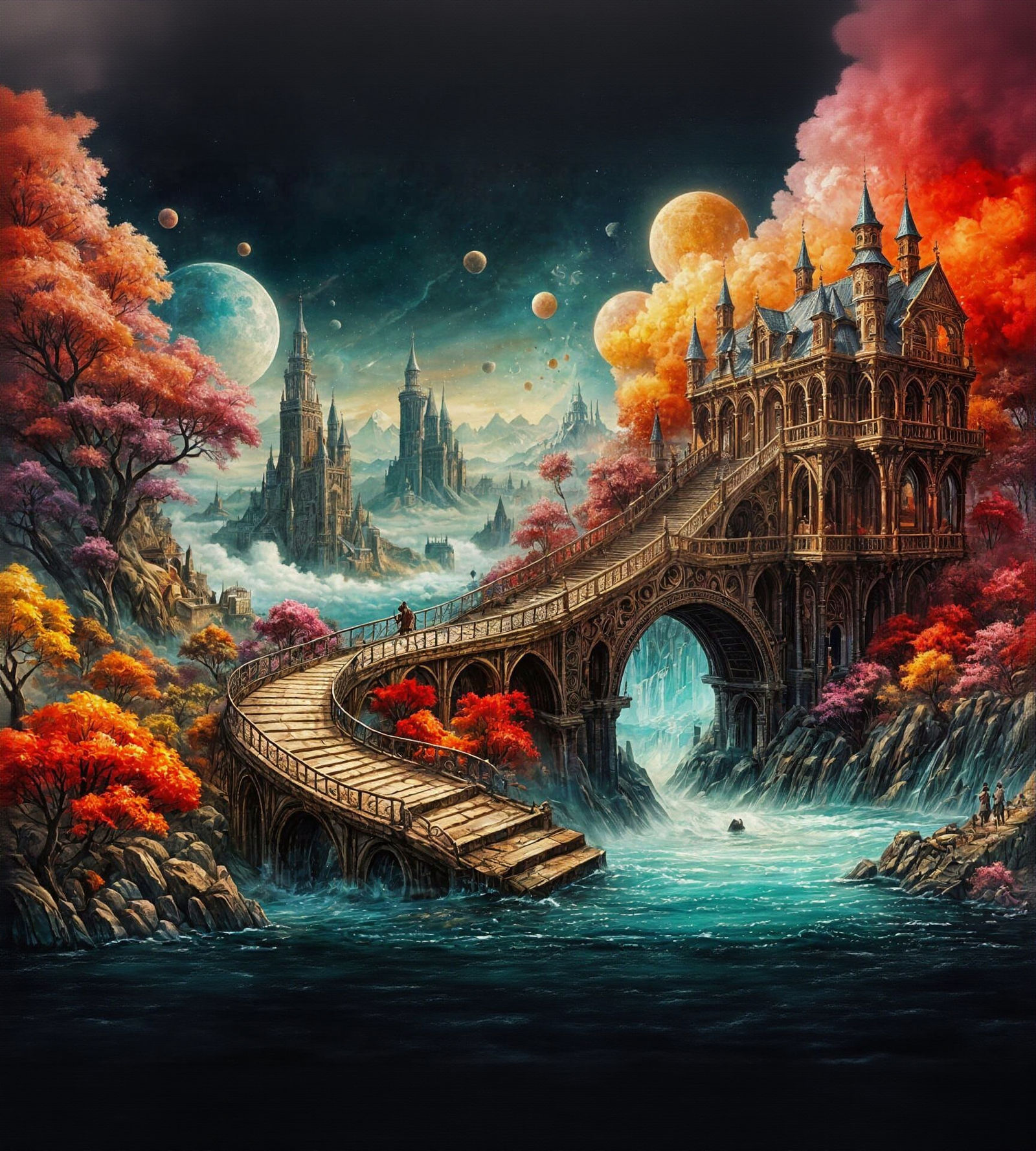 Epic Steampunk Bridge in a Gothic Medieval Fantasy World