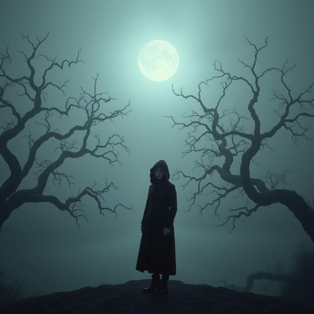 Mysterious Woman by Moonlit Lake in Dark Art Style