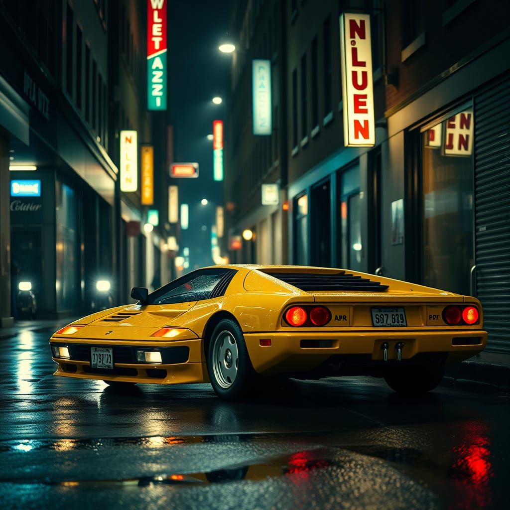 Yellow 1992 Jaguar XJ220 in Neon City Alley