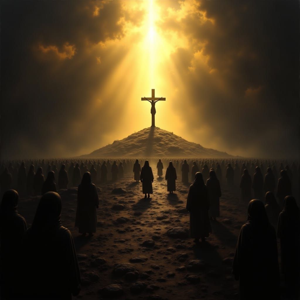 Jesus' Empty Tomb with Glowing Cross - Photo Realistic