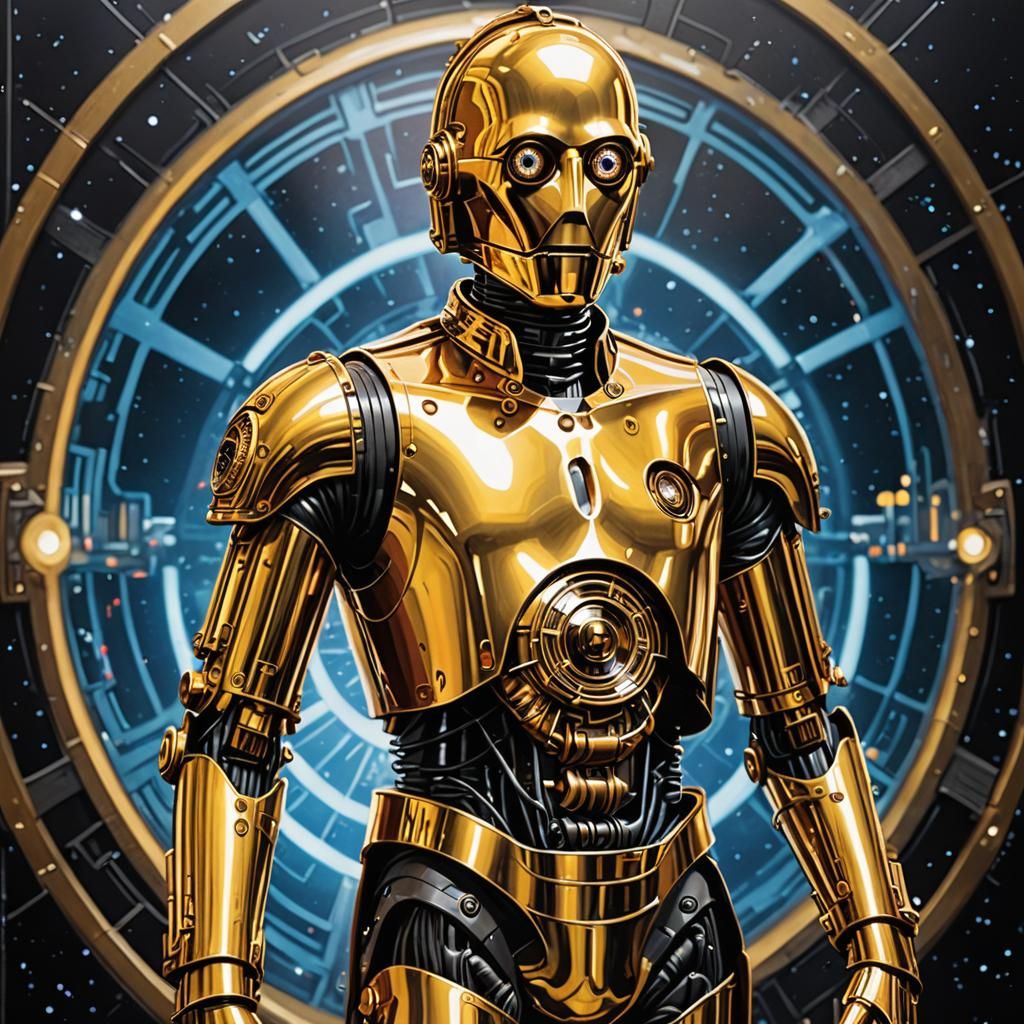 Futurist C3PO Hologram in Classic Star Wars Art