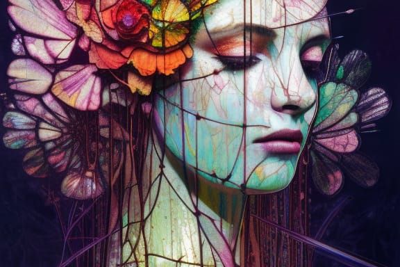 Luminous Stained Glass Flowers in Iridescent Light