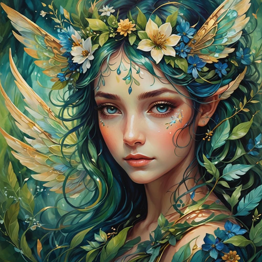 Captivating Summer Fae Portrait in Abstract Expressionism