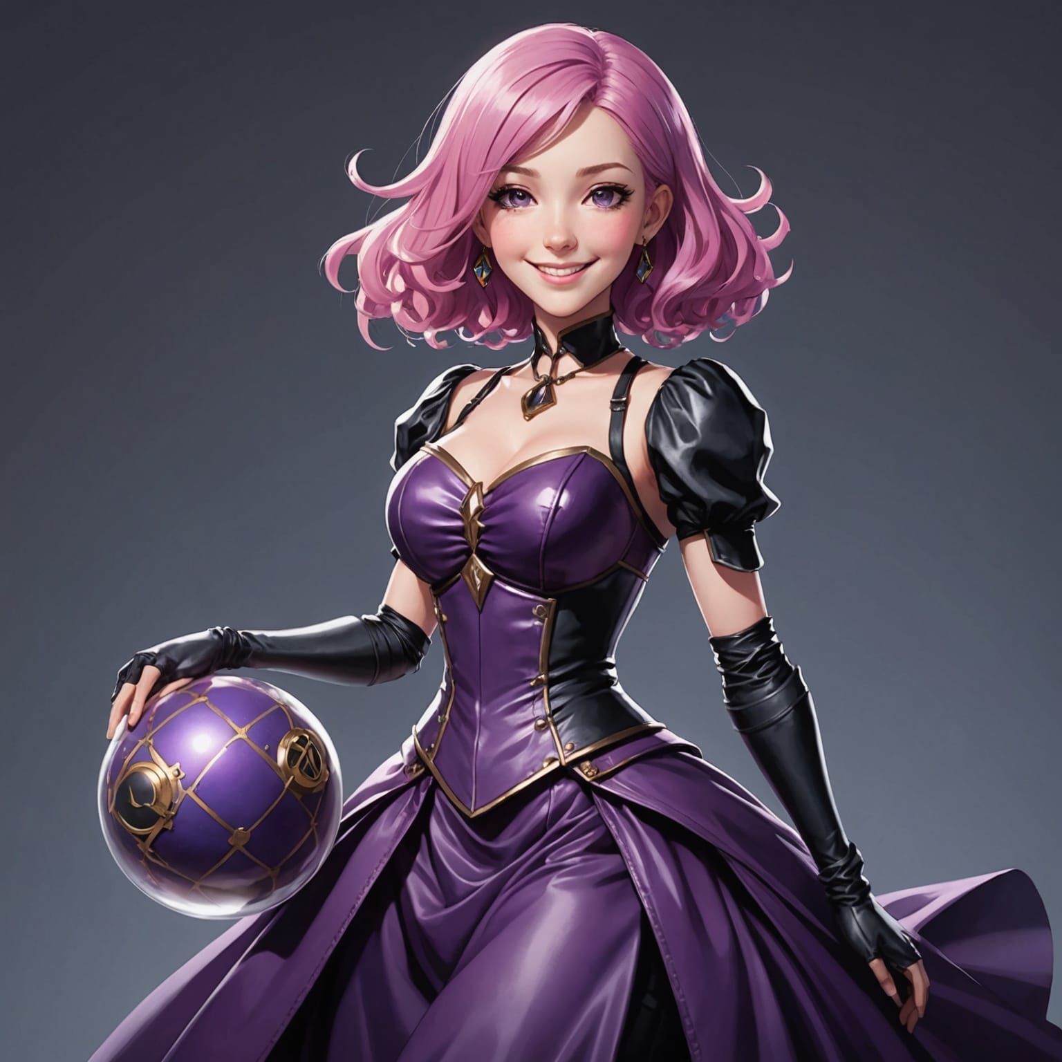 Anime Woman in Leather Gown at Ball