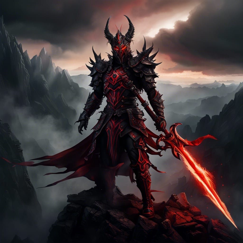 Imposing Horned Warrior with Flaming Sword