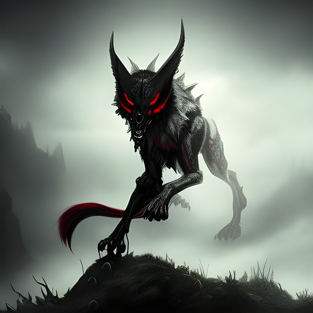 Dramatic Skeleton Wolf with Red Eyes: Digital Painting