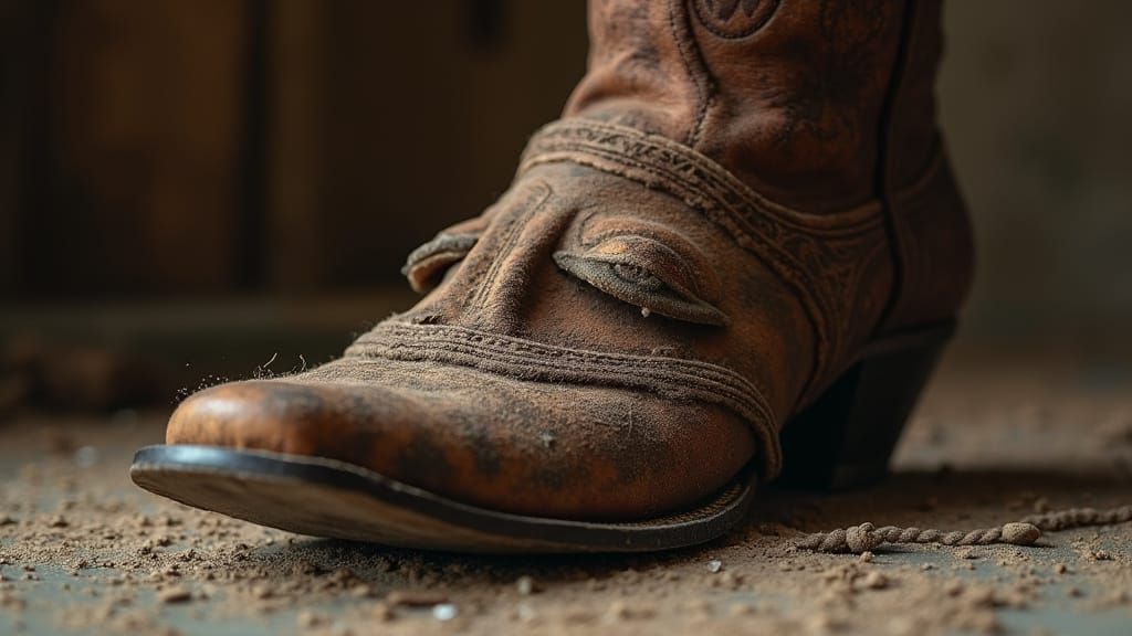 Sleepy Cowboy Boot Still Life in Surreal Photorealism
