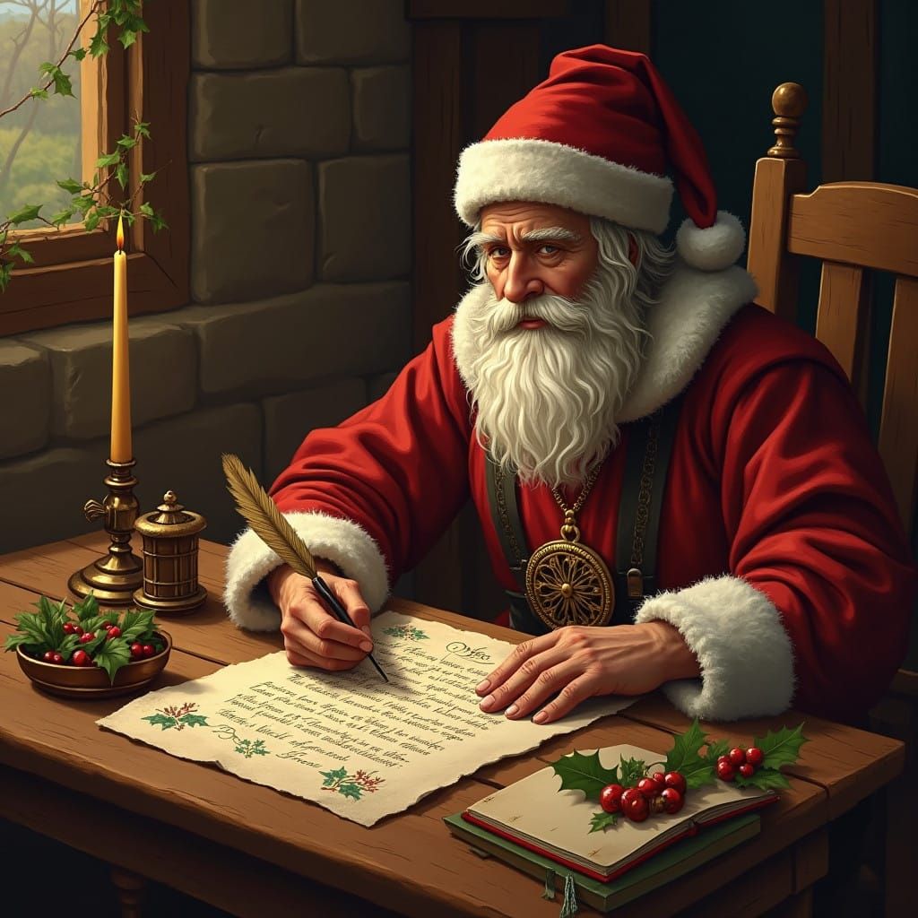 Medieval Scribe Writes to Santa in Festive Illuminated Lette...