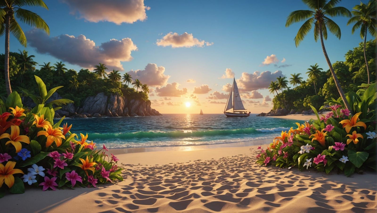 Tropical Beach at Sunset in Photorealistic Detail