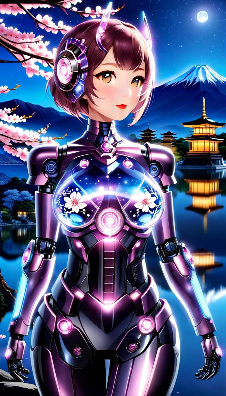 Fem Bot with Sakura Tree and Glass Dress