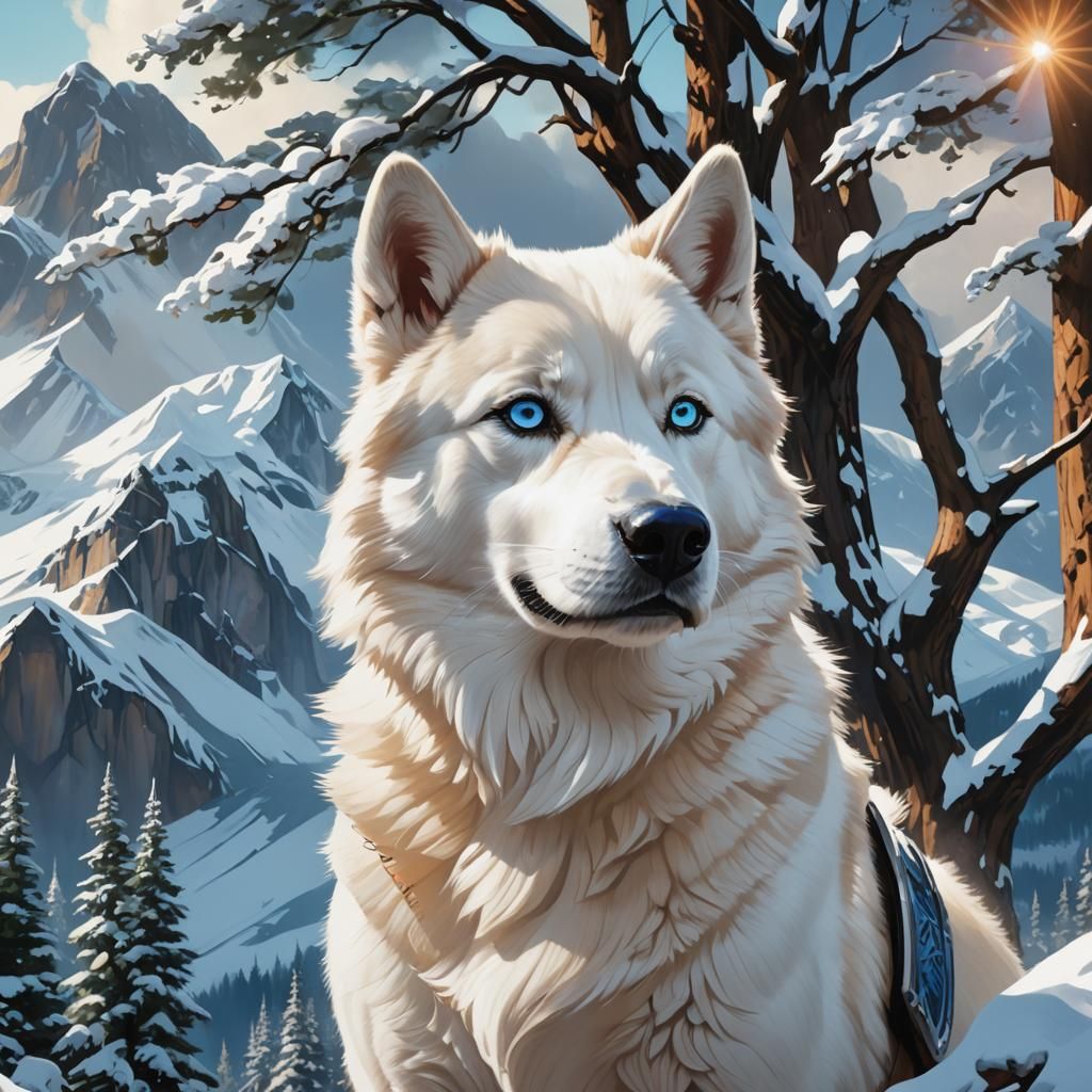 Husky Shield Logo with Mountain Landscape