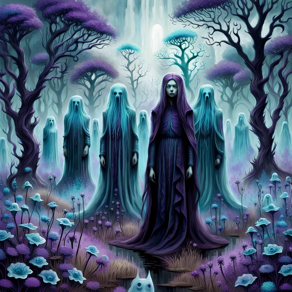 Spectral Figures in Gothic Landscape Digital Art