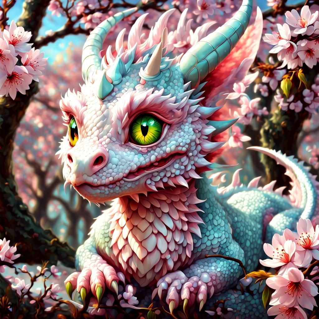 Pastel Anime Dragon Portrait with Cherry Blossoms