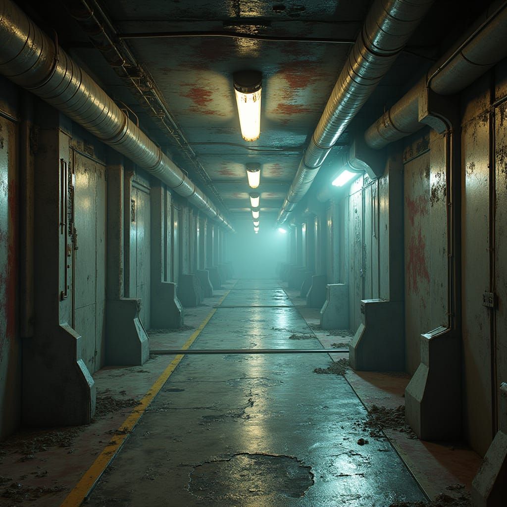 Sci-Fi Spaceship Corridor in Retro-Futuristic Style