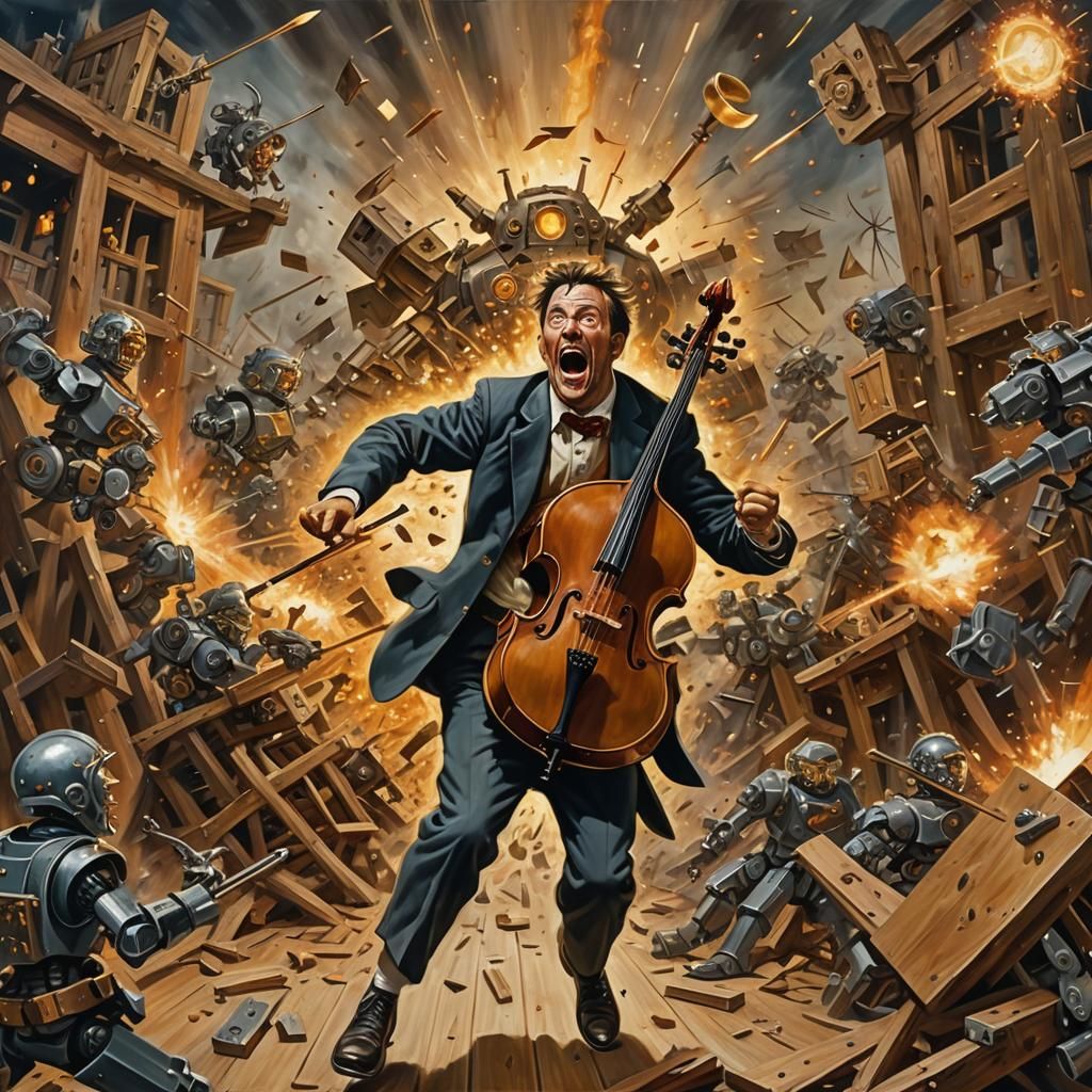 Surreal Mecha Battle Scene in Abstract Expressionism Style