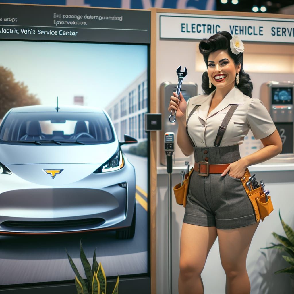 Latina Mechanic in 1940s Style at EV Service Center