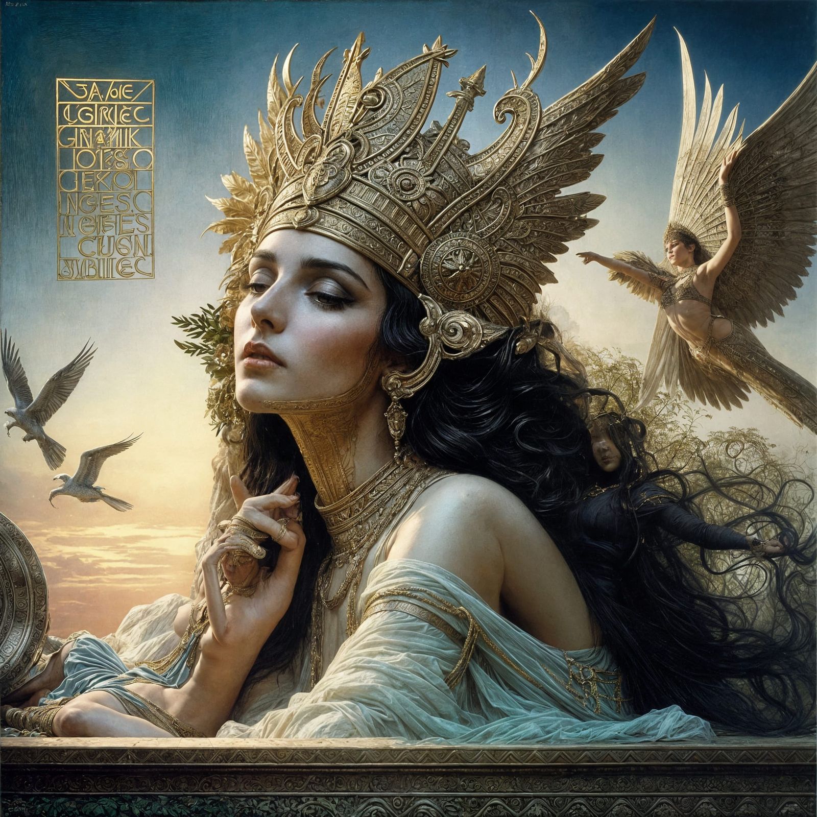 Majestic Portrait of Egyptian Goddess Neith in Golden Hues a...