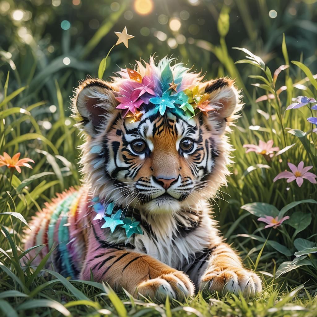 Rainbow Baby Tiger with Star Hairclip in Dreamy Pastels